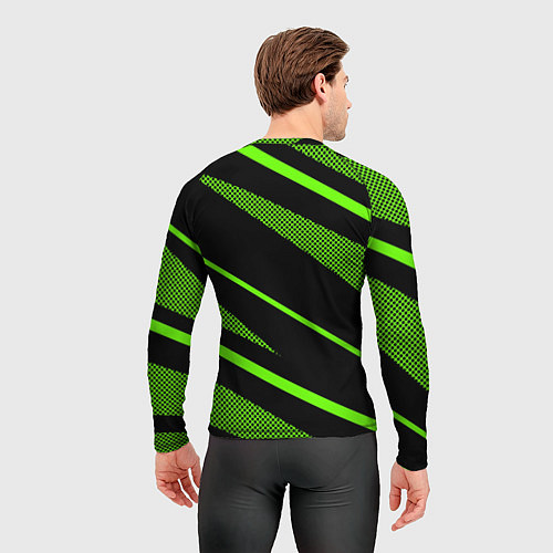 Мужской рашгард Sport чёрный и зелёный полосы / 3D-принт – фото 4