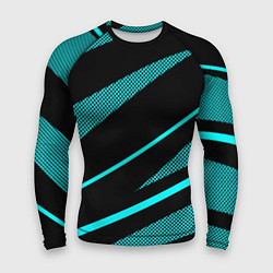 Рашгард мужской Чёрный с голубым полосы текстура, цвет: 3D-принт