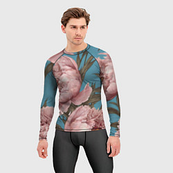 Рашгард мужской Розовые пионы на голубом, цвет: 3D-принт — фото 2