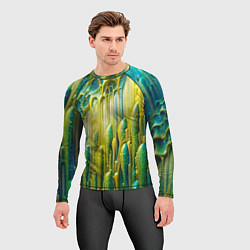 Рашгард мужской Золотисто-зеленые потеки, цвет: 3D-принт — фото 2