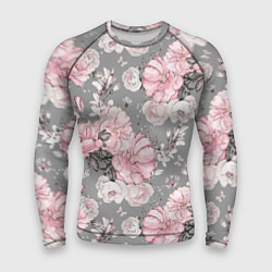 Мужской рашгард Розовые розы на сером
