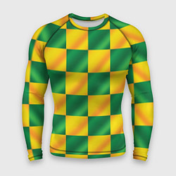 Рашгард мужской Желтый и зеленый геометрический паттерн, цвет: 3D-принт