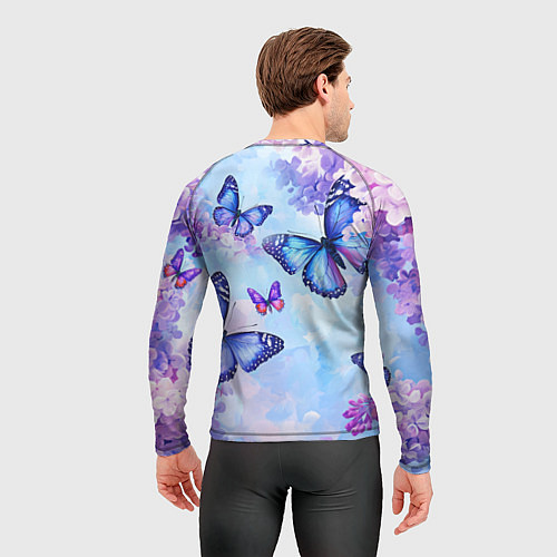 Мужской рашгард Бабочки и сирень - нежная голубая живопись / 3D-принт – фото 4