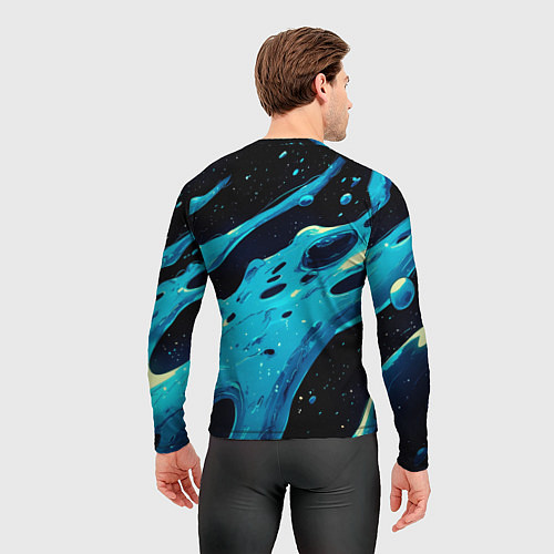 Мужской рашгард Синие волны краски на черном / 3D-принт – фото 4