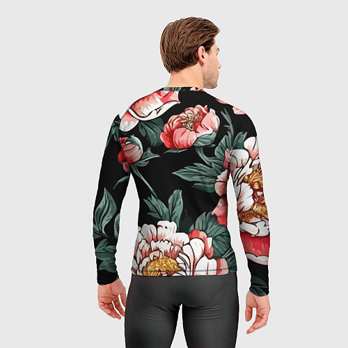 Мужской рашгард Пионы винтажный узор / 3D-принт – фото 4