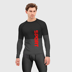 Рашгард мужской Sport красными на сером, цвет: 3D-принт — фото 2