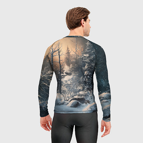 Мужской рашгард Белый лисенок в зимнем лесу / 3D-принт – фото 4