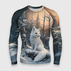 Рашгард мужской Белый лисенок в зимнем лесу, цвет: 3D-принт