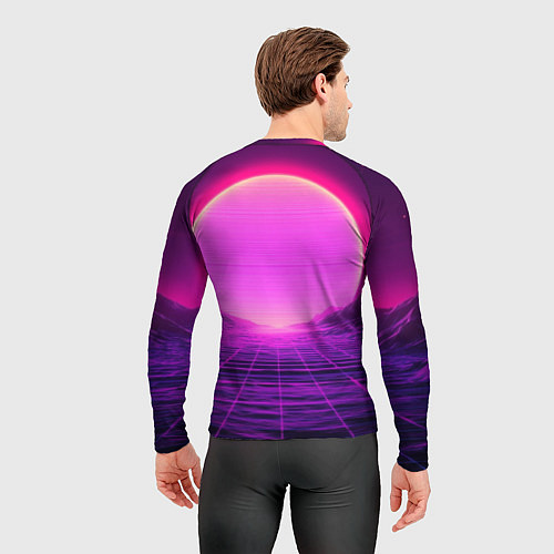 Мужской рашгард Синтвейв ретровейв неоновый узор и солнце / 3D-принт – фото 4