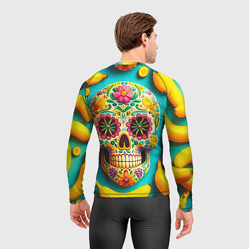 Мужской рашгард Череп и бананы - летняя композиция / 3D-принт – фото 4