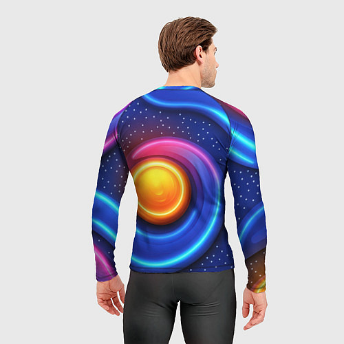 Мужской рашгард Оранжевый круг и голубые линии текстура / 3D-принт – фото 4
