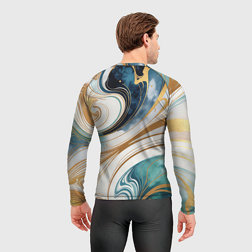 Мужской рашгард Аквамарин и оранж узор с завитками / 3D-принт – фото 4