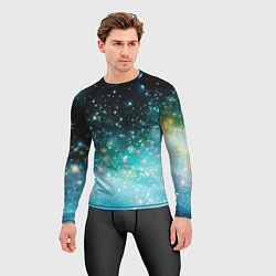 Рашгард мужской Бирюзовые блестки фон, цвет: 3D-принт — фото 2