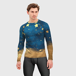 Рашгард мужской Золотые звезды на синем фоне текстура, цвет: 3D-принт — фото 2