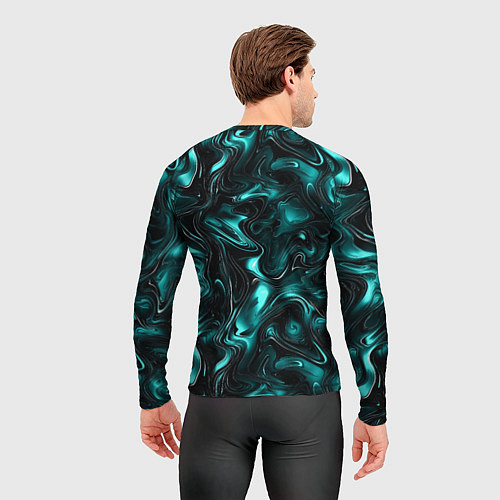 Мужской рашгард Бирюзово-черная мраморная текстура - блики / 3D-принт – фото 4
