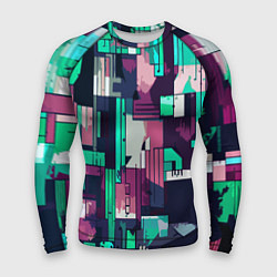 Рашгард мужской Абстракция бирюзовый с розовым геометричный, цвет: 3D-принт