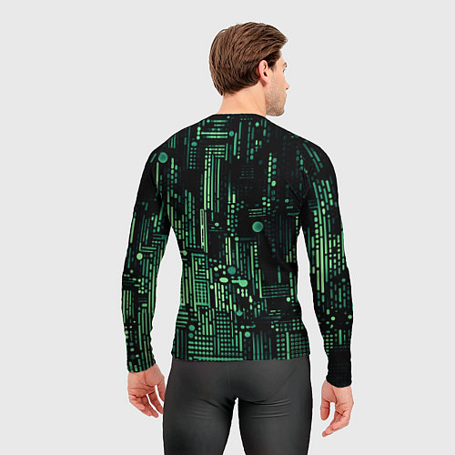 Мужской рашгард Чёрно-зелёный абстракция точки полоски / 3D-принт – фото 4