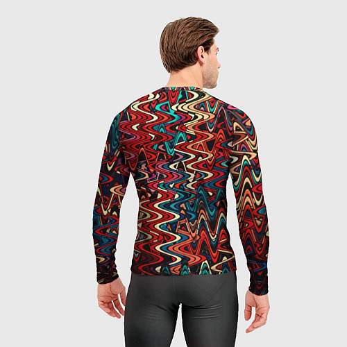 Мужской рашгард Искажённые волнистые полосы красно-синий / 3D-принт – фото 4