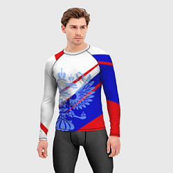 Рашгард мужской Герб на фоне цветов флага бело-сине-красный, цвет: 3D-принт — фото 2
