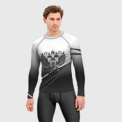 Рашгард мужской Герб России градиент в полосами серый, цвет: 3D-принт — фото 2