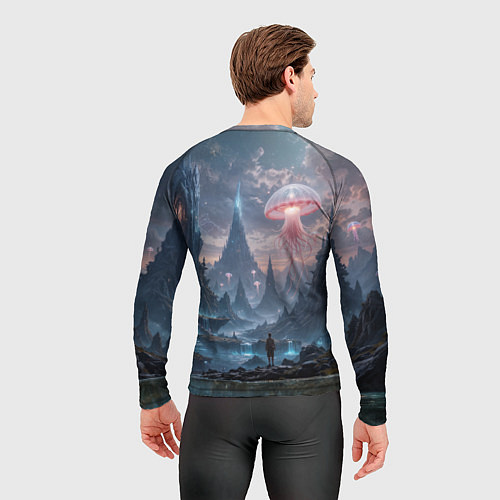Мужской рашгард Фантастический мир с медузами и озеро у гор / 3D-принт – фото 4
