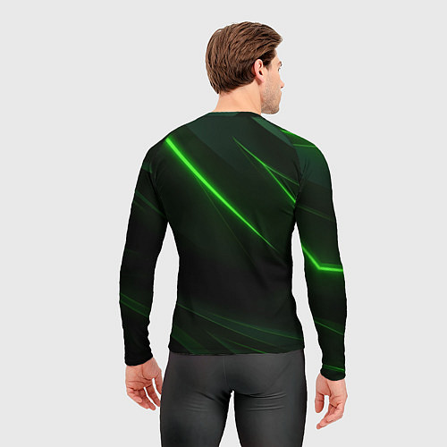 Мужской рашгард Зеленая текстура с неоновыми линиями / 3D-принт – фото 4
