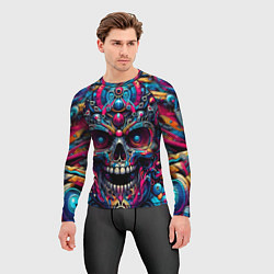 Рашгард мужской Colorful cyber skull - pattern, цвет: 3D-принт — фото 2