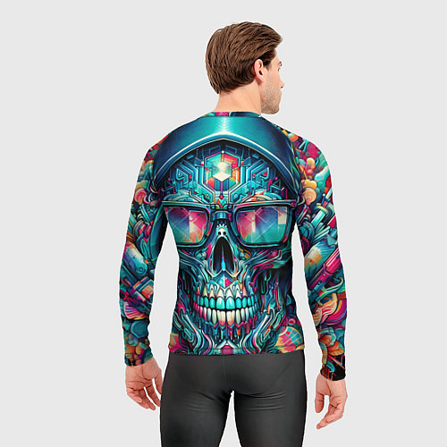 Мужской рашгард Кибер череп в балахоне и очках - нейроарт фантазия / 3D-принт – фото 4