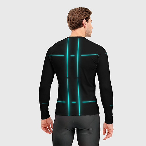 Мужской рашгард Neon black light blue line / 3D-принт – фото 4