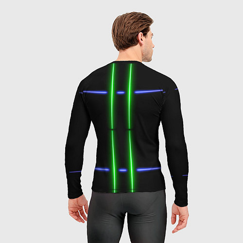 Мужской рашгард Neon black light blue green line / 3D-принт – фото 4