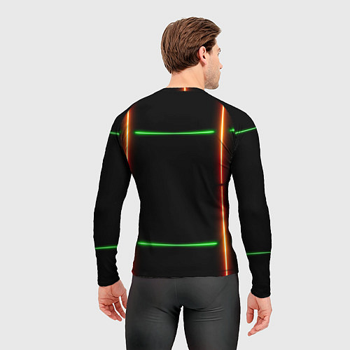 Мужской рашгард Color black green orange lines / 3D-принт – фото 4