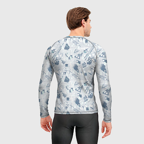 Мужской рашгард Мемфис синий с серым клетчатый геометрический узор / 3D-принт – фото 4