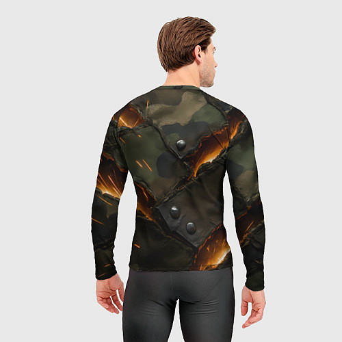 Мужской рашгард Порванная камуфляжная ткань с огнем / 3D-принт – фото 4