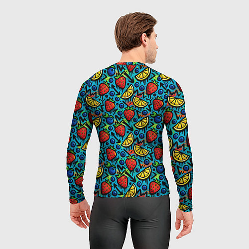 Мужской рашгард Летний вайб - фрукты и ягоды паттерн / 3D-принт – фото 4