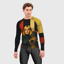 Рашгард мужской Девушка с водолазным шлемом ретрофутуризм поп-арт, цвет: 3D-принт — фото 2