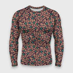 Рашгард мужской Мелкий мозаичный коричневый зеленый узор хакки, цвет: 3D-принт