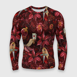 Мужской рашгард Бордовая готика с сердцем, лилиями и мотыльками