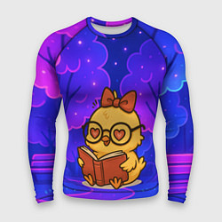 Мужской рашгард Цыпленок в очках читает книжку