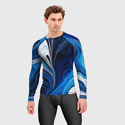 Рашгард мужской Бело синяя абстракция, цвет: 3D-принт — фото 2