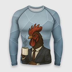 Рашгард мужской Петух бизнесмен с кофе, цвет: 3D-принт