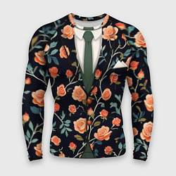 Мужской рашгард Чёрный пиджак с яркими розами