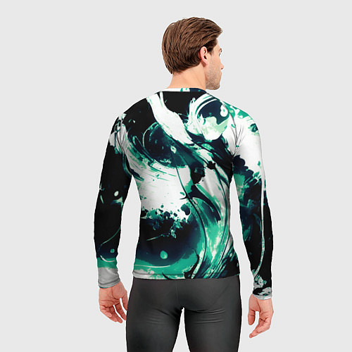 Мужской рашгард Чёрно-зелёный абстракция волна / 3D-принт – фото 4