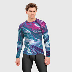 Рашгард мужской Абстракция бело сине красный мрамор, цвет: 3D-принт — фото 2