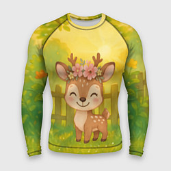 Рашгард мужской Милый олененок на зеленом дворе, цвет: 3D-принт