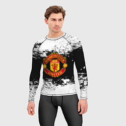 Рашгард мужской Манчестер Юнайтед черно белые краски лого, цвет: 3D-принт — фото 2