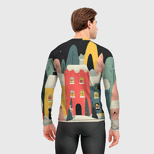 Мужской рашгард Разноцветные новогодние дома / 3D-принт – фото 4