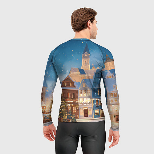 Мужской рашгард Новогодний дворик и елка / 3D-принт – фото 4