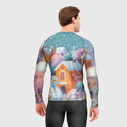 Мужской рашгард Дети во дворе лепят снеговика / 3D-принт – фото 4