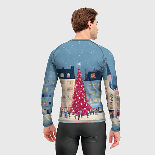 Мужской рашгард Новогоднее гуляние у красной елки / 3D-принт – фото 4