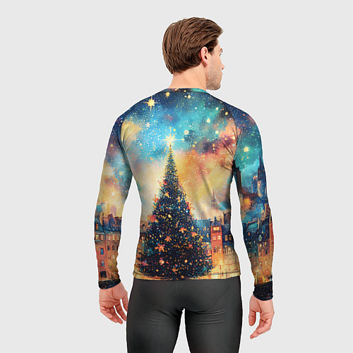 Мужской рашгард Новогодняя елка за городом / 3D-принт – фото 4